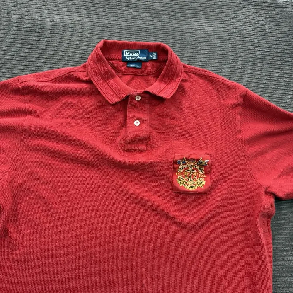 Polo Ralph Lauren 381 Bleecker St New York City Polo Shirt‎ Men XL Red Cotton.